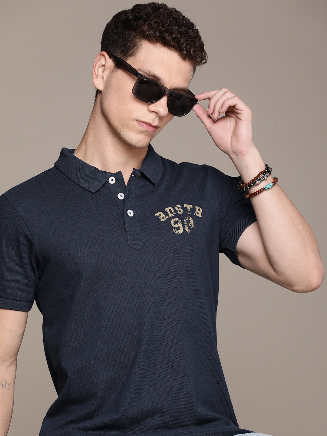 

The Roadster Lifestyle Co. Men Polo Collar Pure Cotton T-shirt, Navy blue