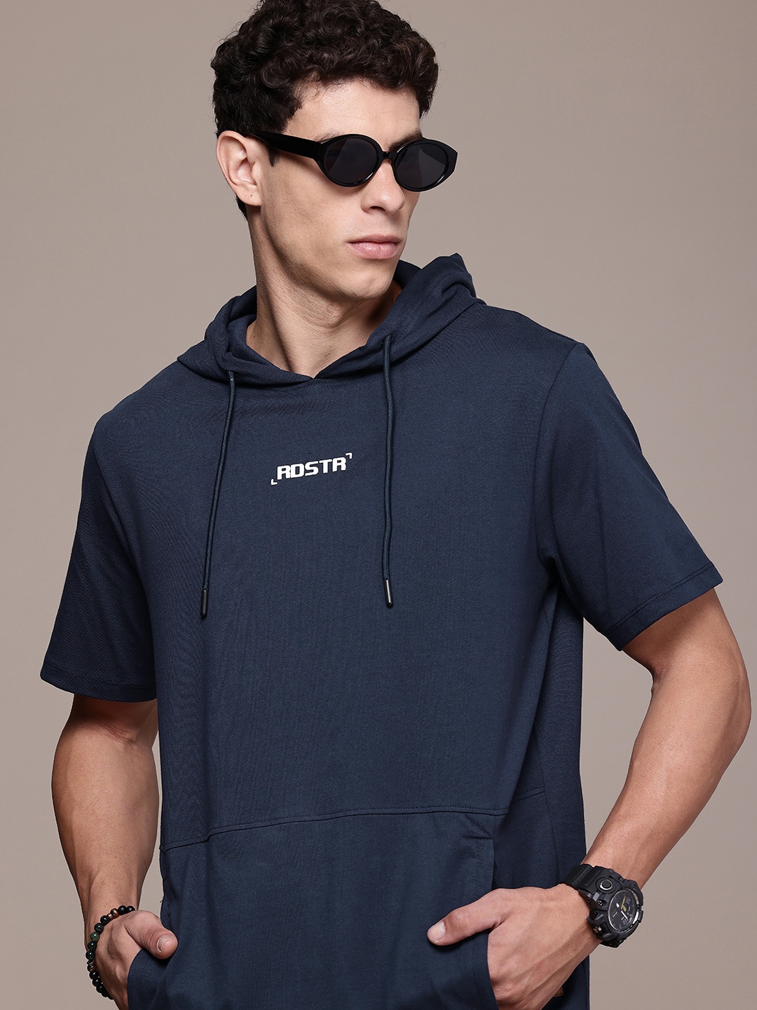 

Roadster Hooded Pure Cotton T-shirt, Navy blue