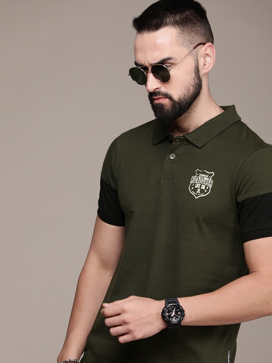 

The Roadster Life Co. Polo Collar Pure Cotton T-shirt, Green