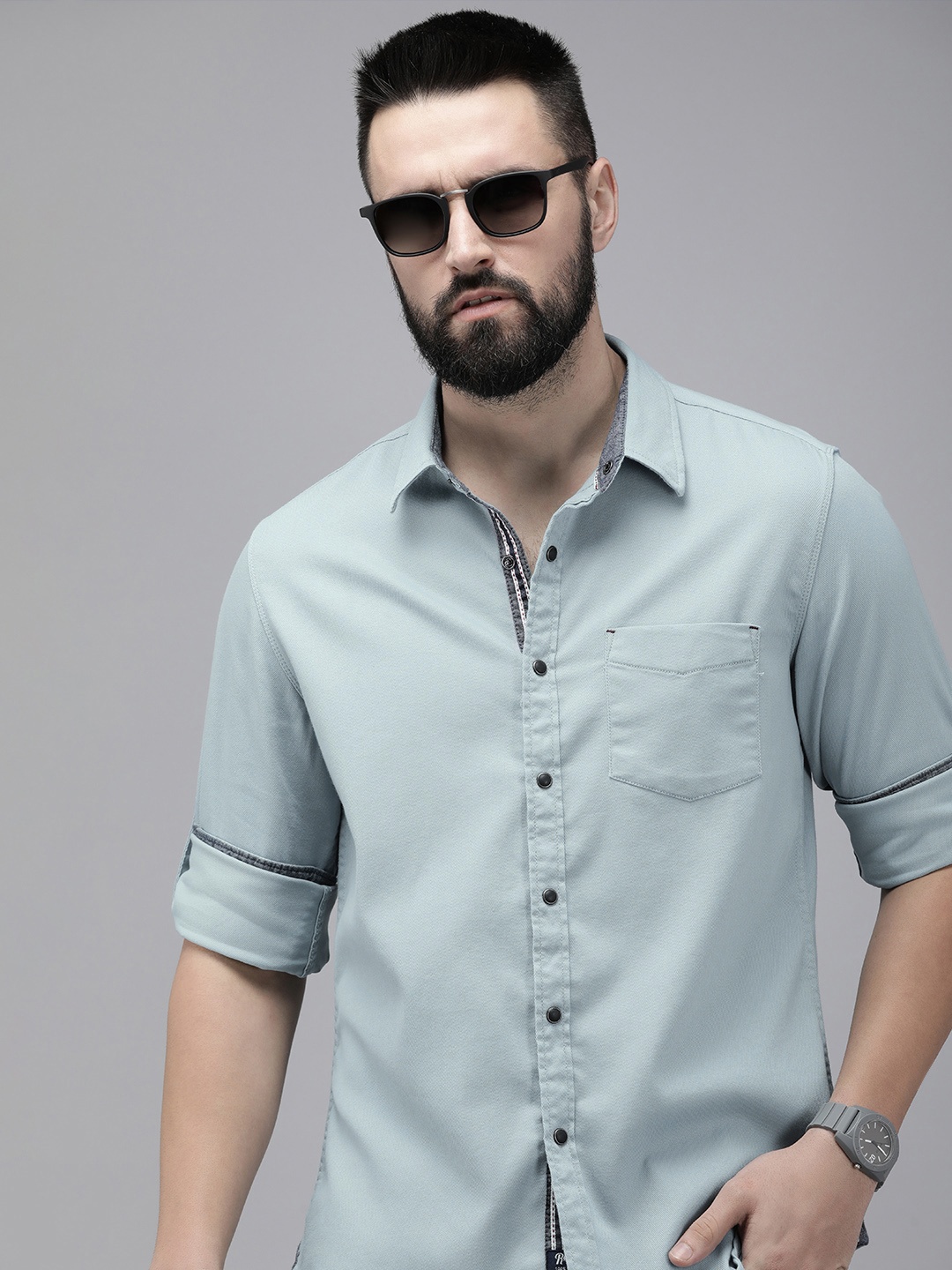 

The Roadster Life Co. Spread Collar Casual Shirt, Blue