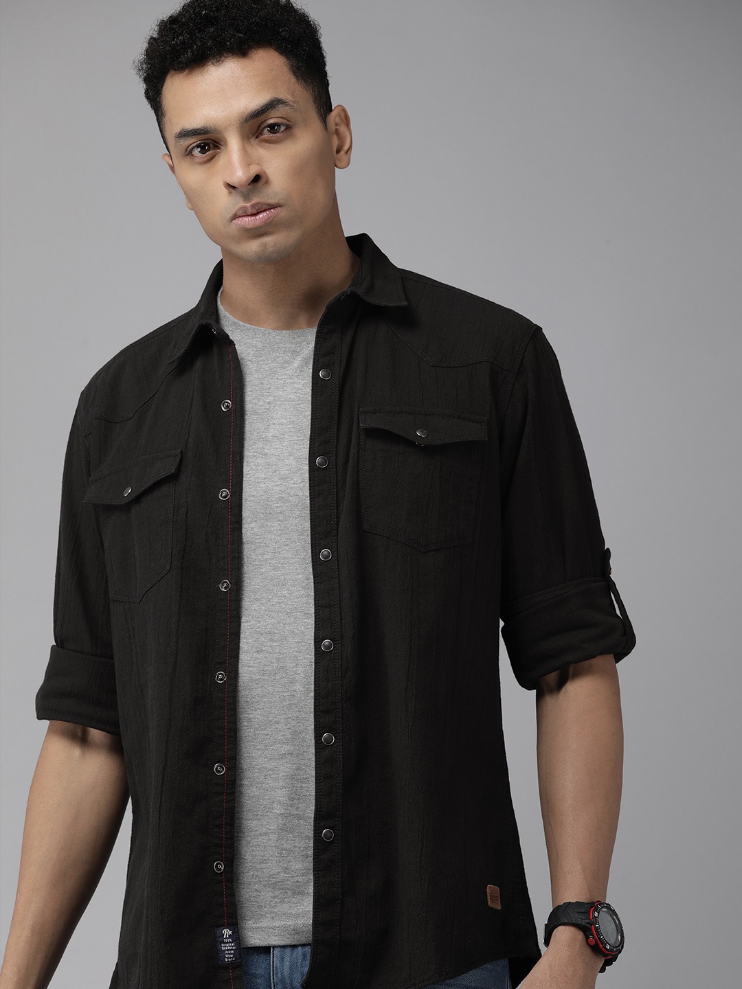 

The Roadster Life Co. Solid Pure Cotton Casual Shirt, Black