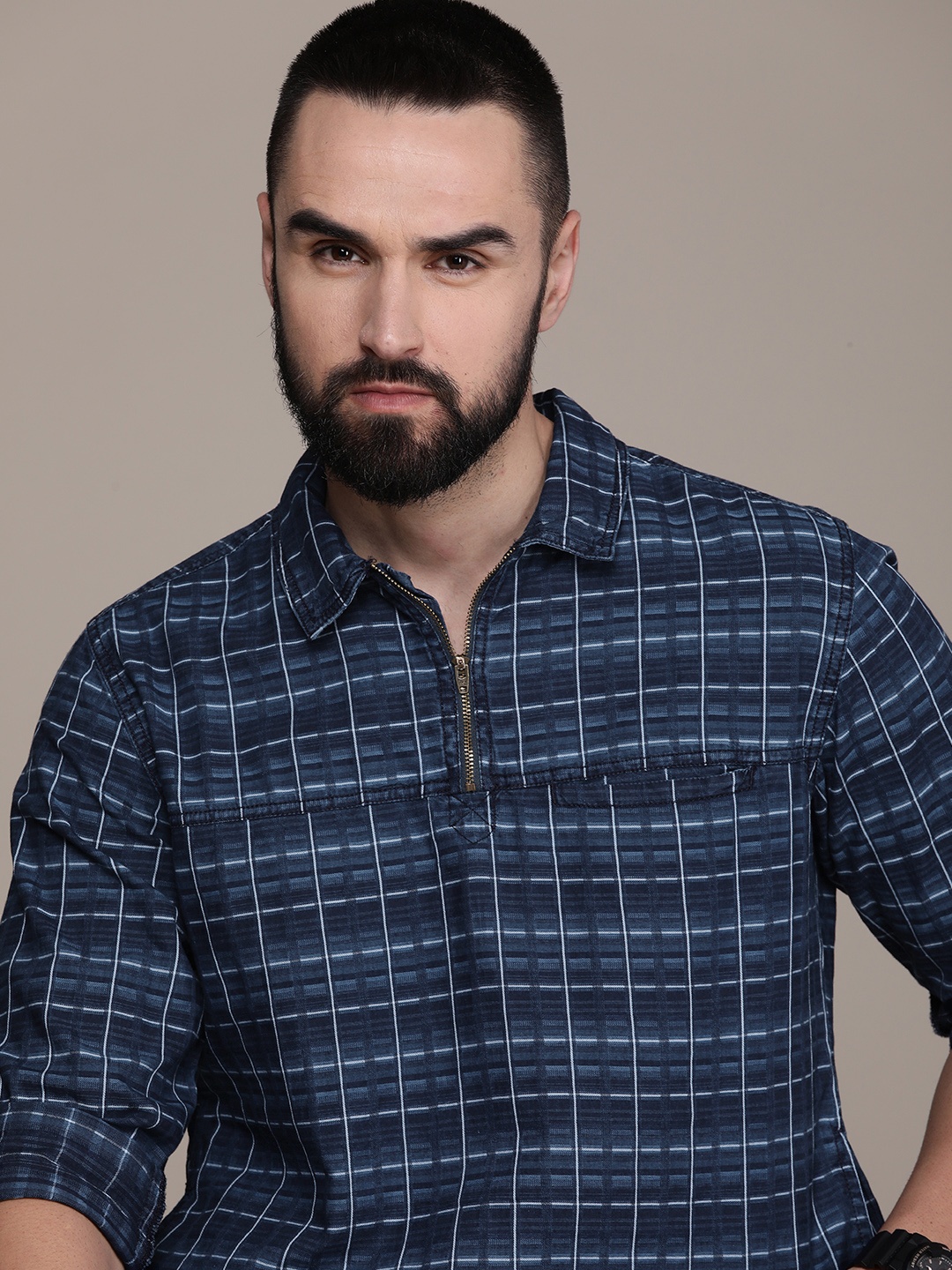 

The Roadster Life Co. Checked Pure Cotton Casual Shirt, Blue