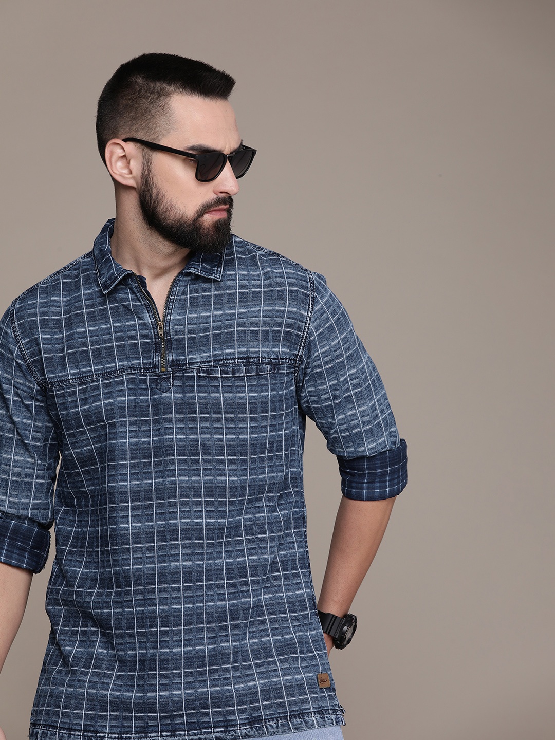 

The Roadster Life Co. Checked Pure Cotton Casual Shirt, Blue