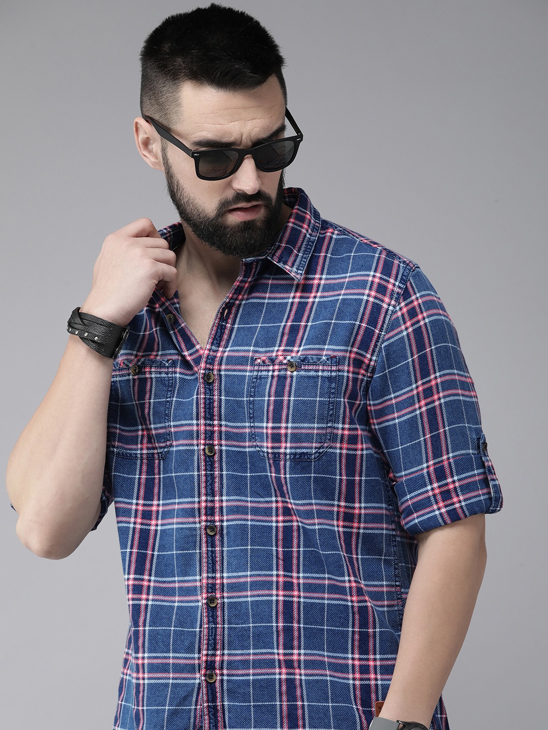 

The Roadster Life Co. Pure Cotton Checked Casual Shirt, Blue