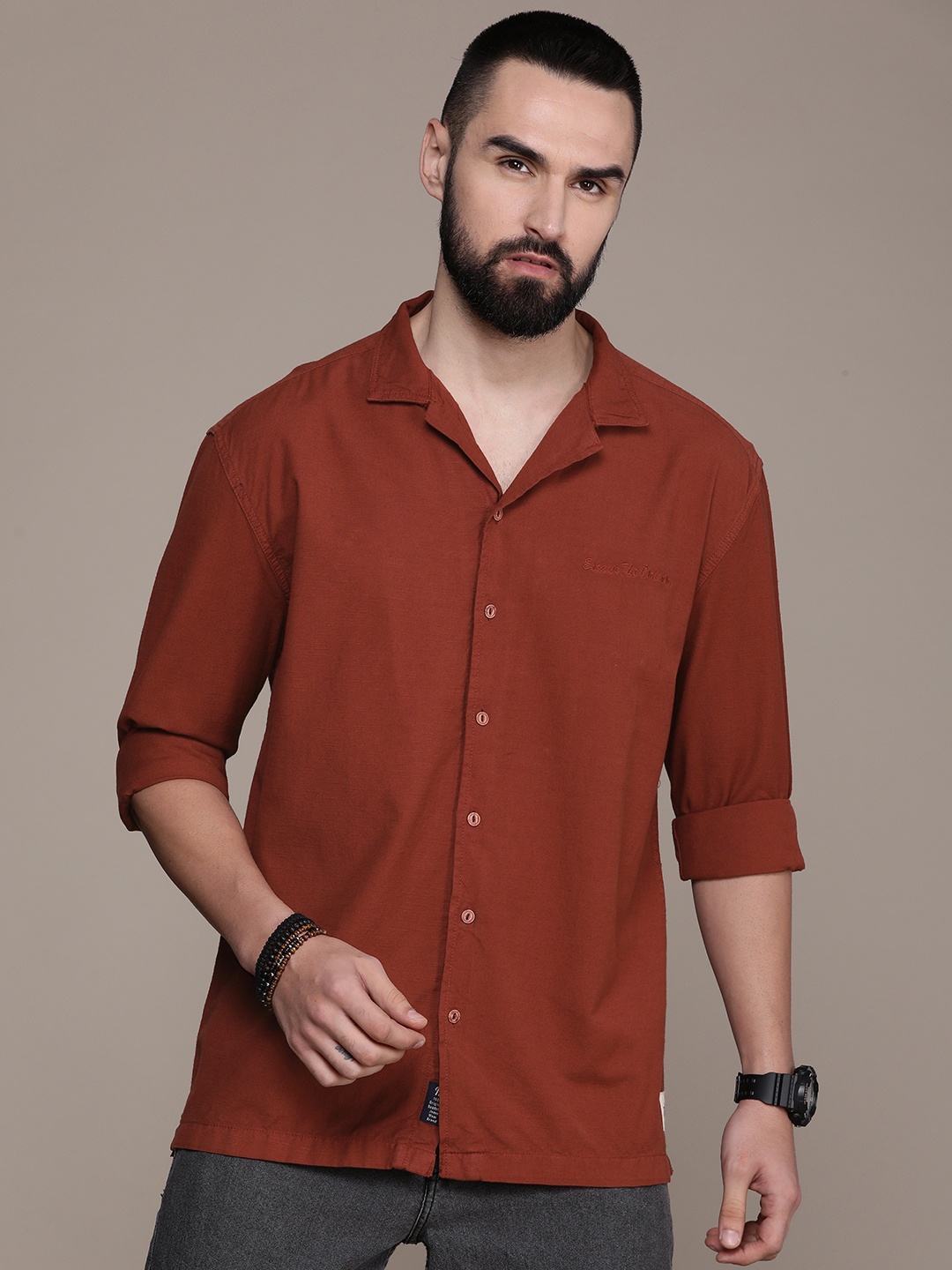 

The Roadster Life Co. Relaxed Pure Cotton Casual Shirt, Rust