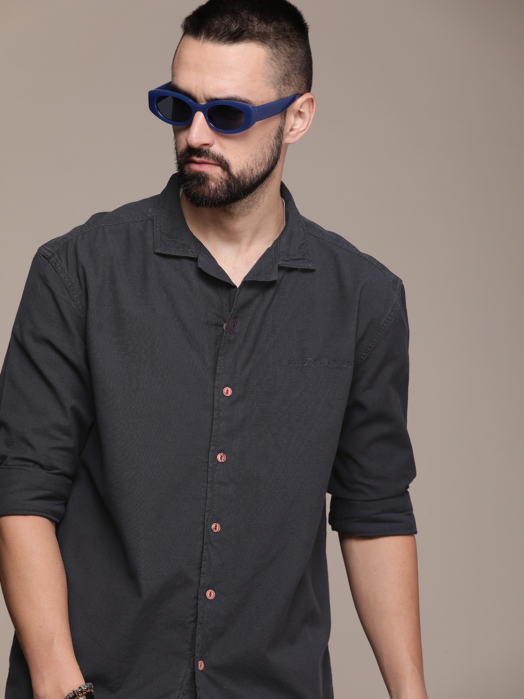 

The Roadster Lifestyle Co. Solid Pure Cotton Casual Shirt, Charcoal