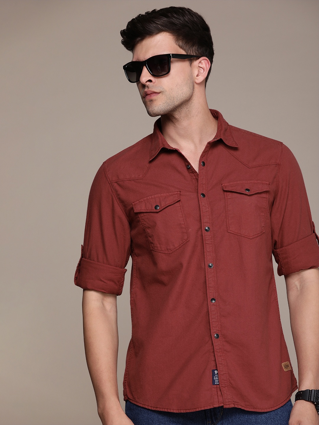

The Roadster Lifestyle Co. Men Pure Cotton Casual Shirt, Rust