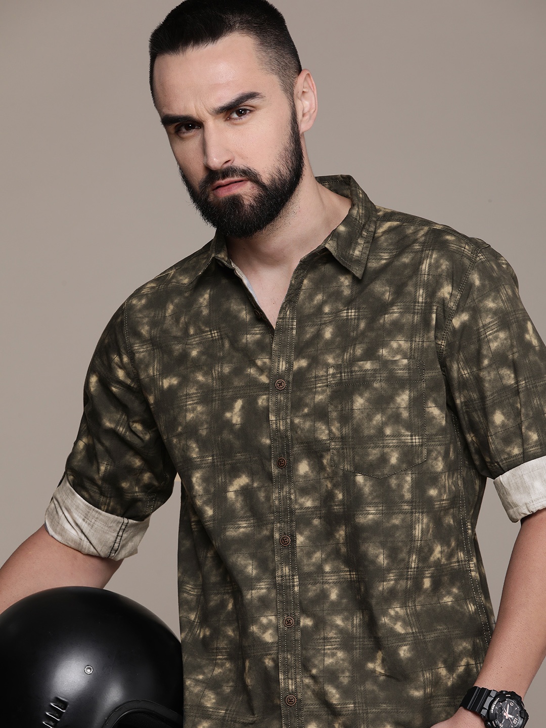 

The Roadster Life Co. Abstract Printed Cotton Casual Shirt, Olive