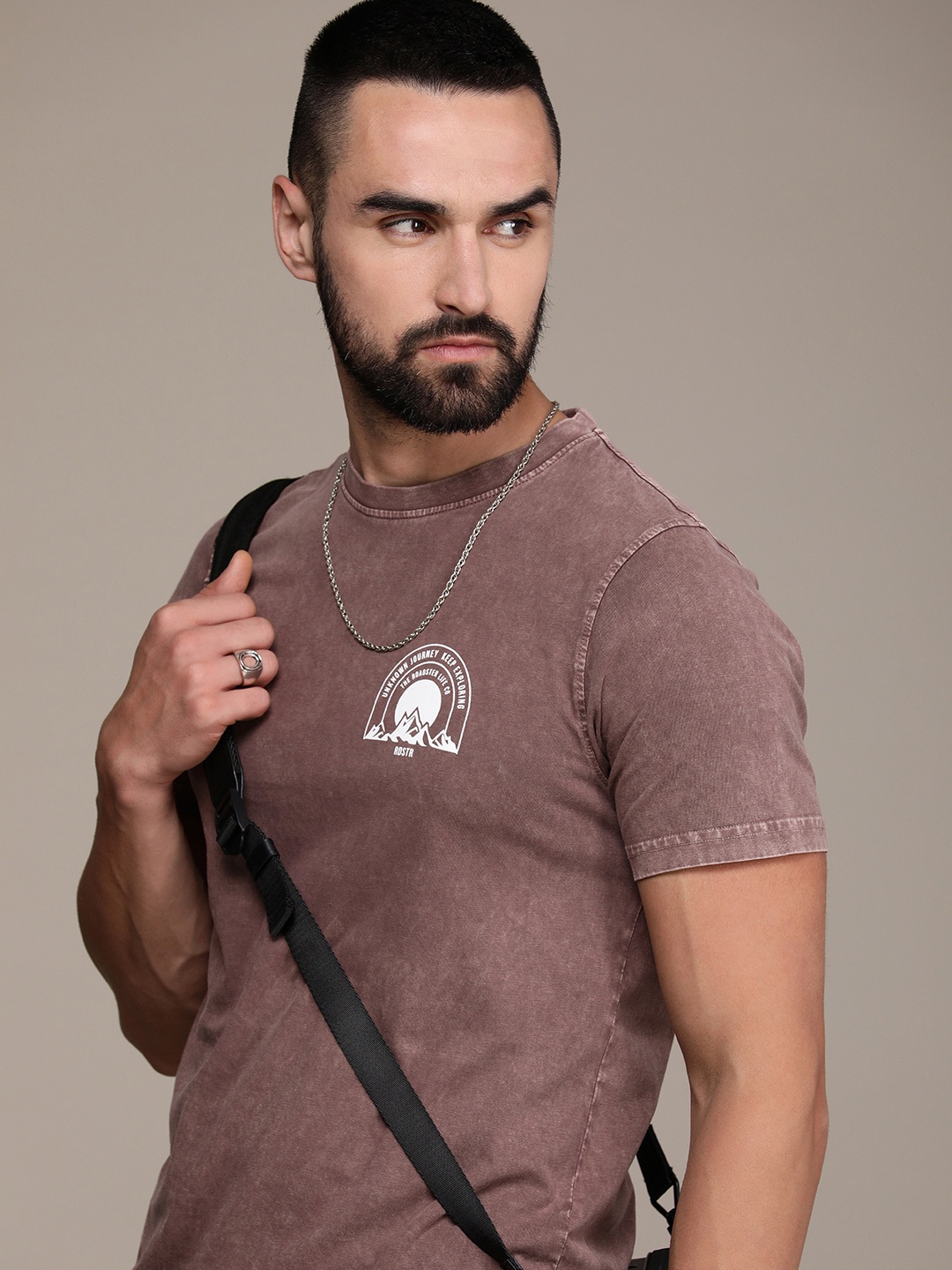 

The Roadster Life Co. Printed Pure Cotton T-shirt, Mauve