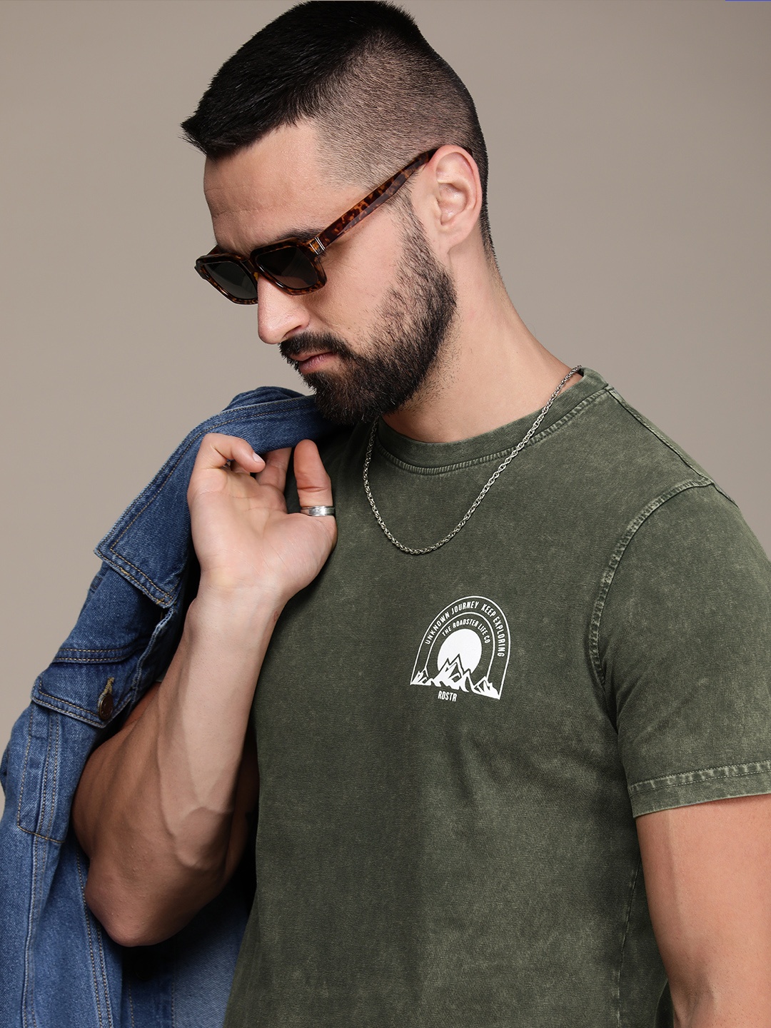 

The Roadster Life Co. Printed Pure Cotton T-shirt, Olive