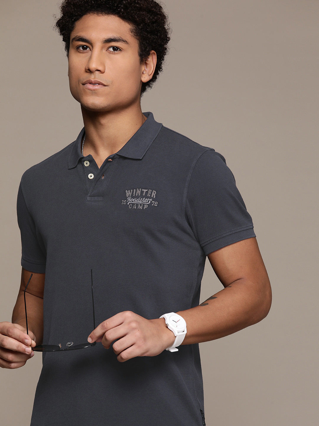

The Roadster Lifestyle Co. Polo Collar Pure Cotton T-shirt, Grey
