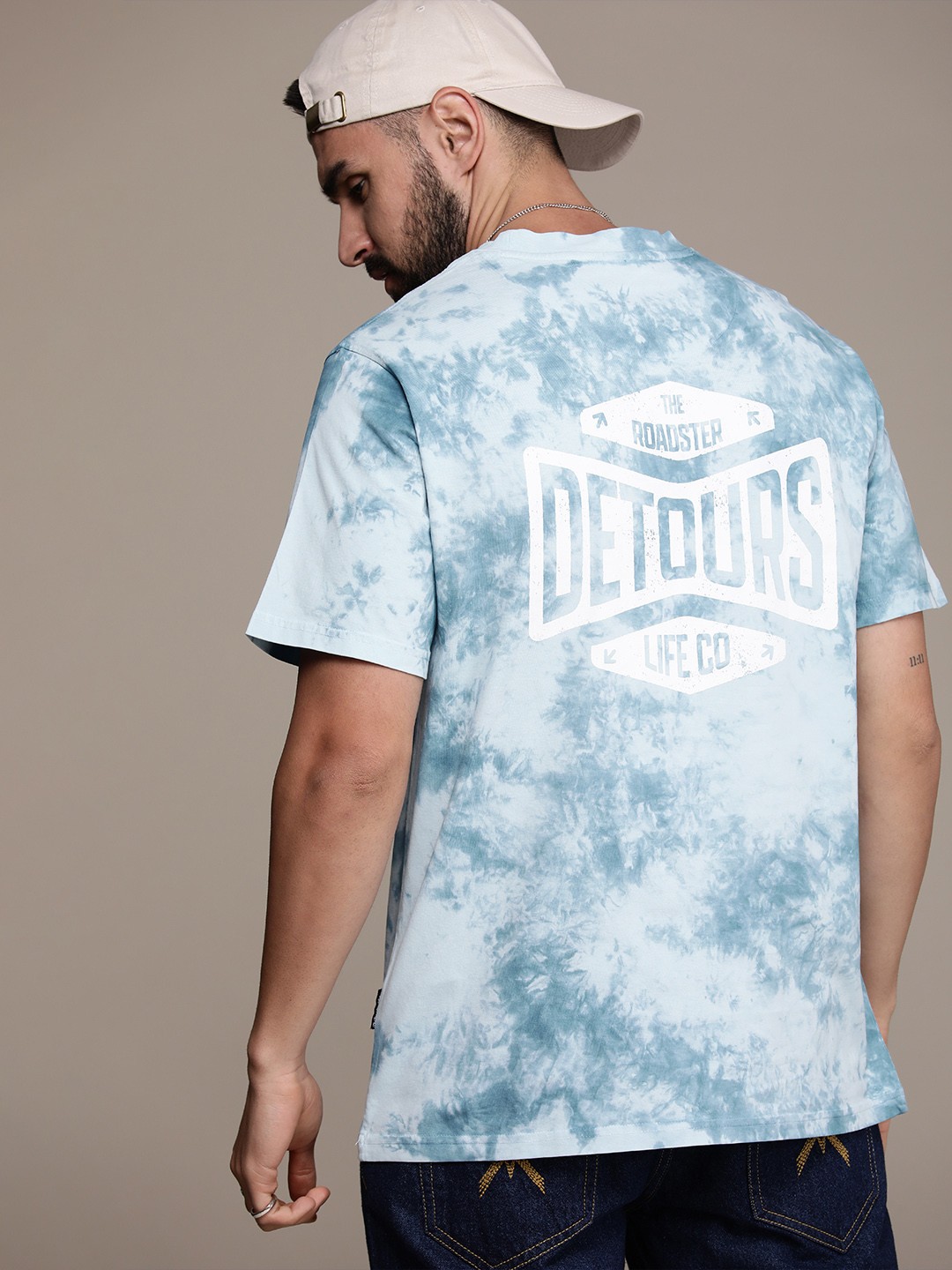 

The Roadster Life Co. Tie & Dyed Printed Pure Cotton T-shirt, Blue