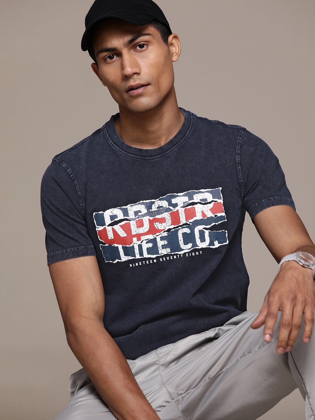 

The Roadster Lifestyle Co. Brand Logo Printed T-shirt, Navy blue