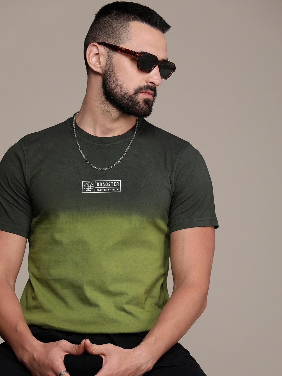 

The Roadster Life Co. Ombre Printed Pure Cotton T-shirt, Green