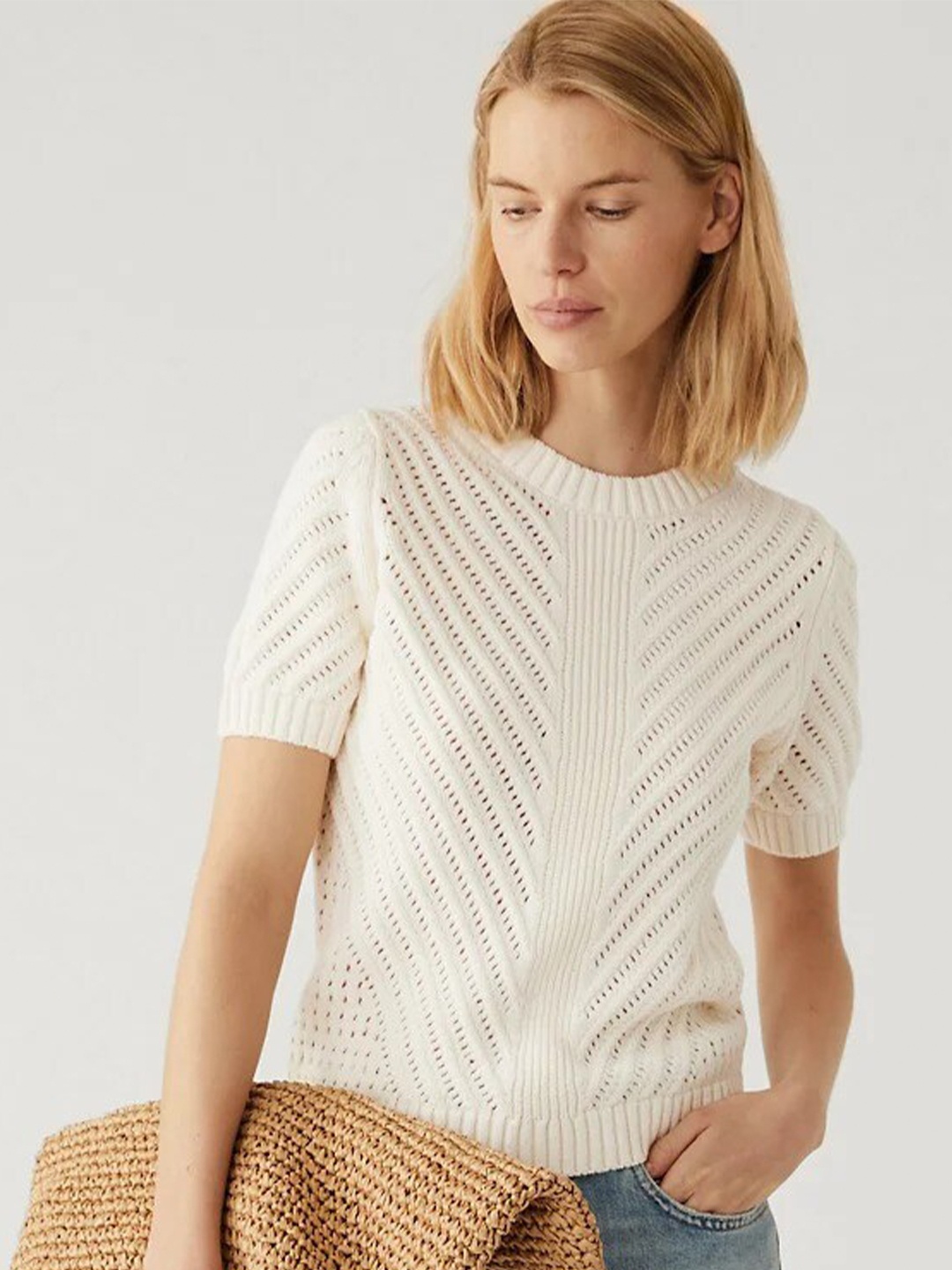 

Marks & Spencer Self Design Round Neck Top, White