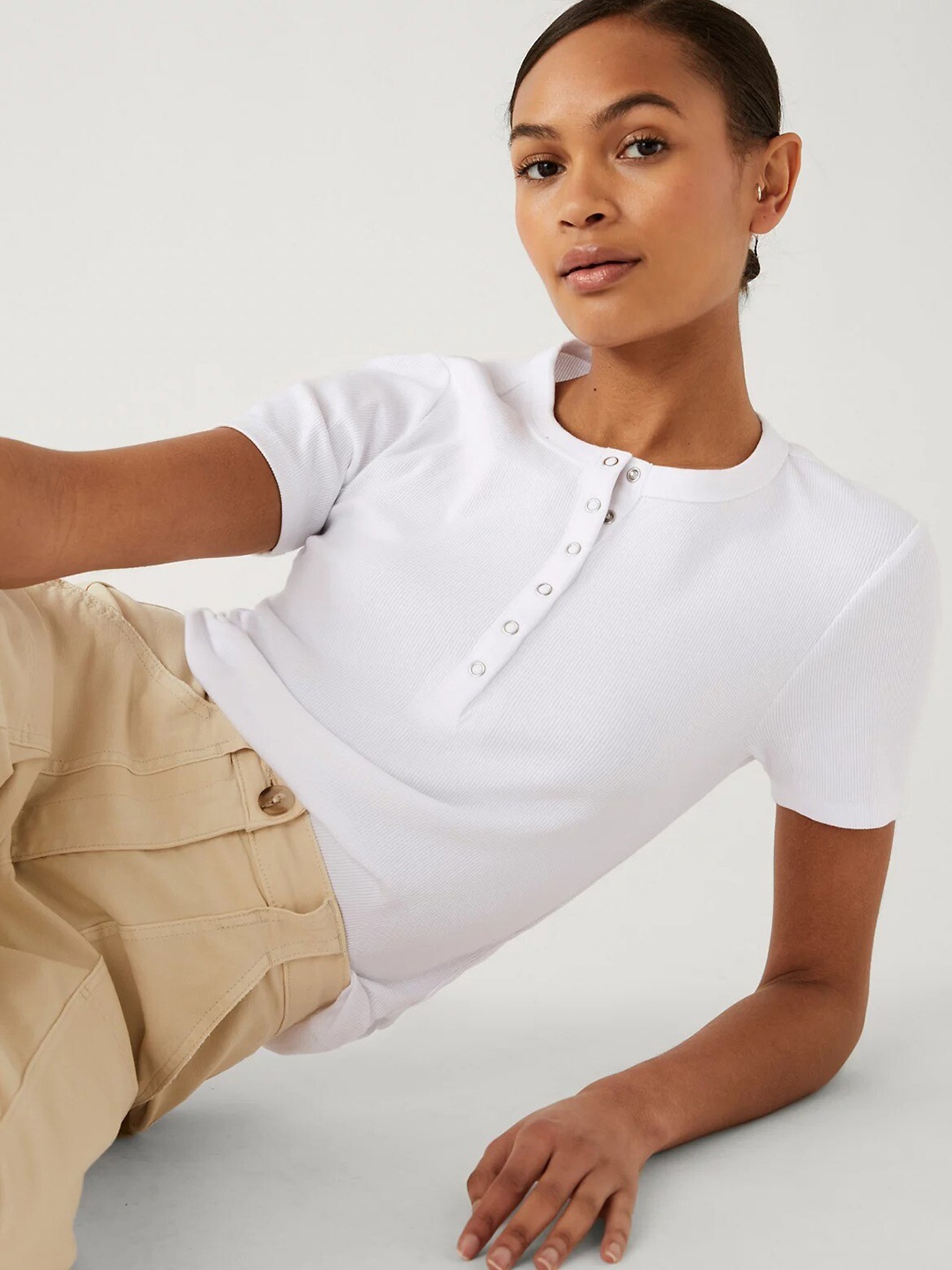 

Marks & Spencer Ribbed Round Neck Top, White