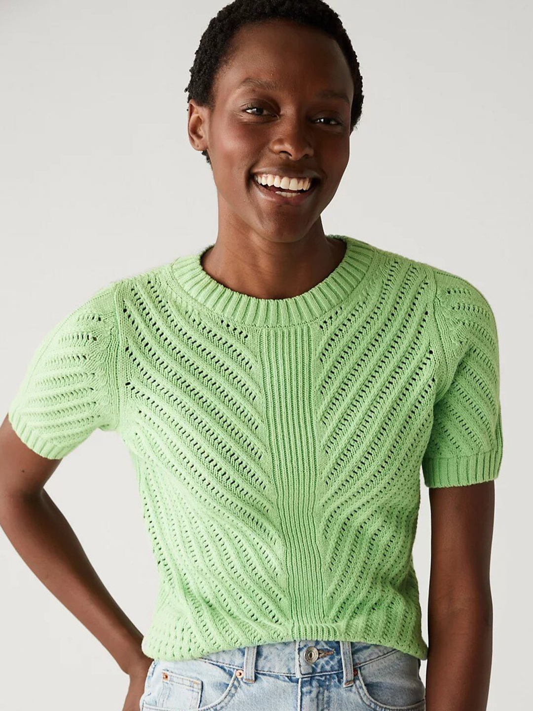 

Marks & Spencer Self Design Round Neck Top, Green