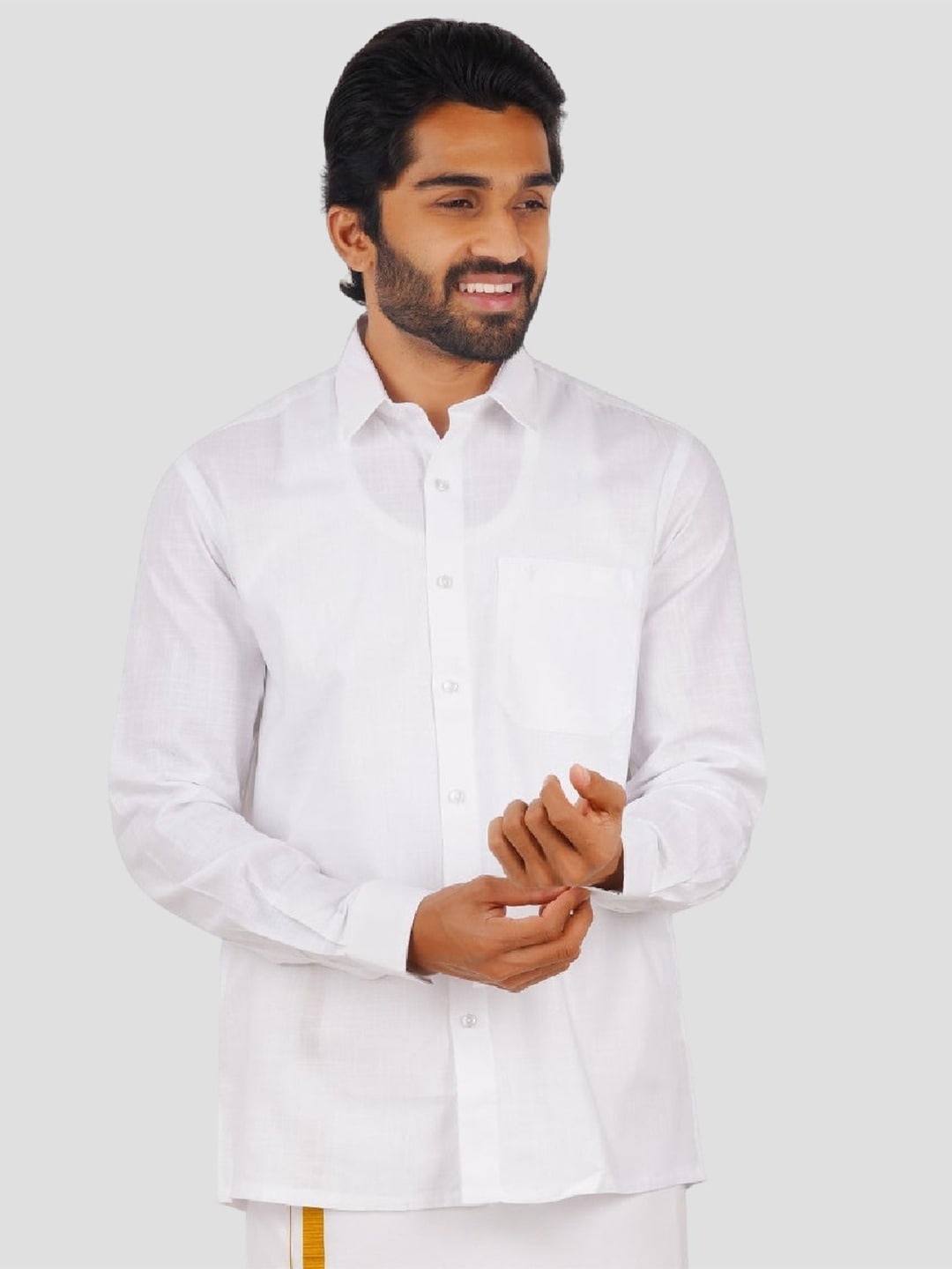 

Ramraj Spread Collar Pure Cotton Regular Fit Casual Shirt, White