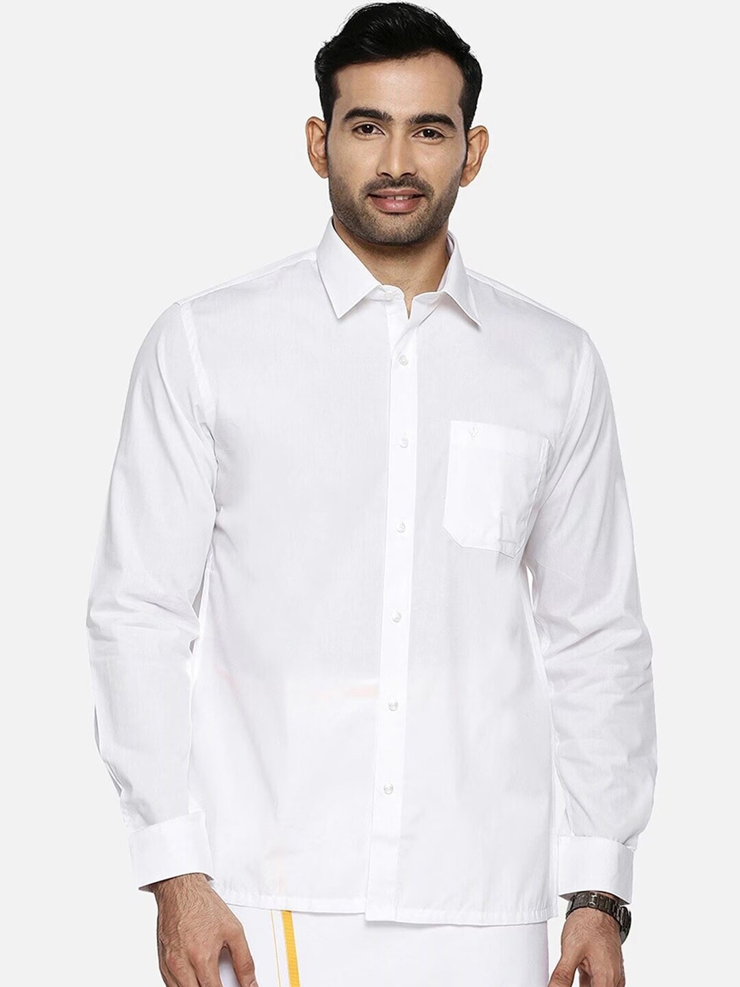 

Ramraj Spread Collar Pure Cotton Regular Fit Casual Shirt, White