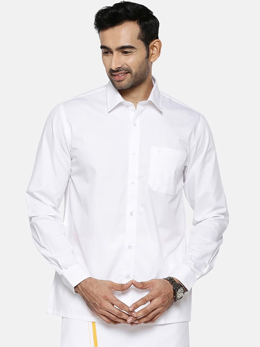 

Ramraj Spread Collar Pure Cotton Regular Fit Casual Shirt, White