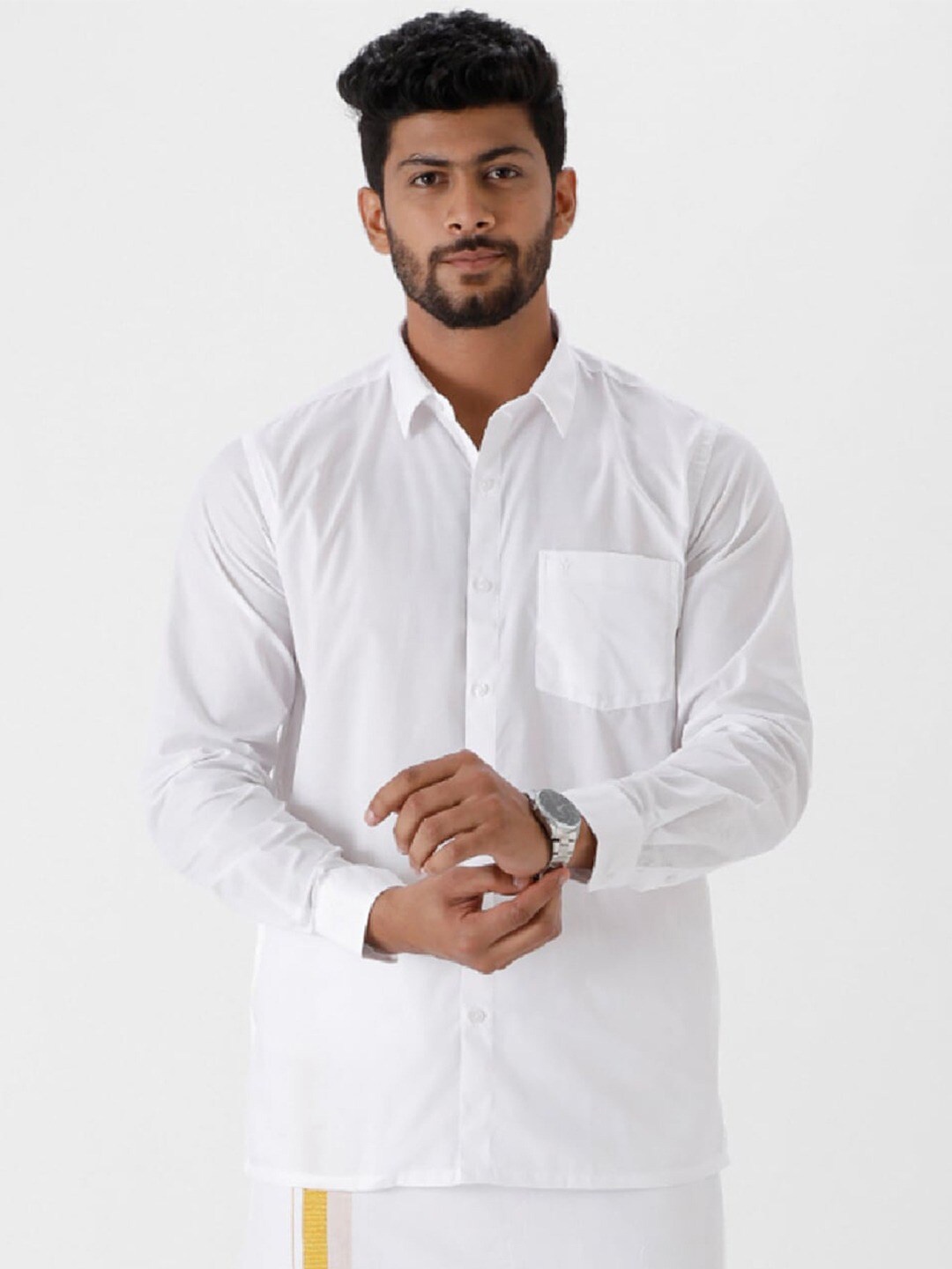 

Ramraj Spread Collar Pure Cotton Regular Fit Casual Shirt, White