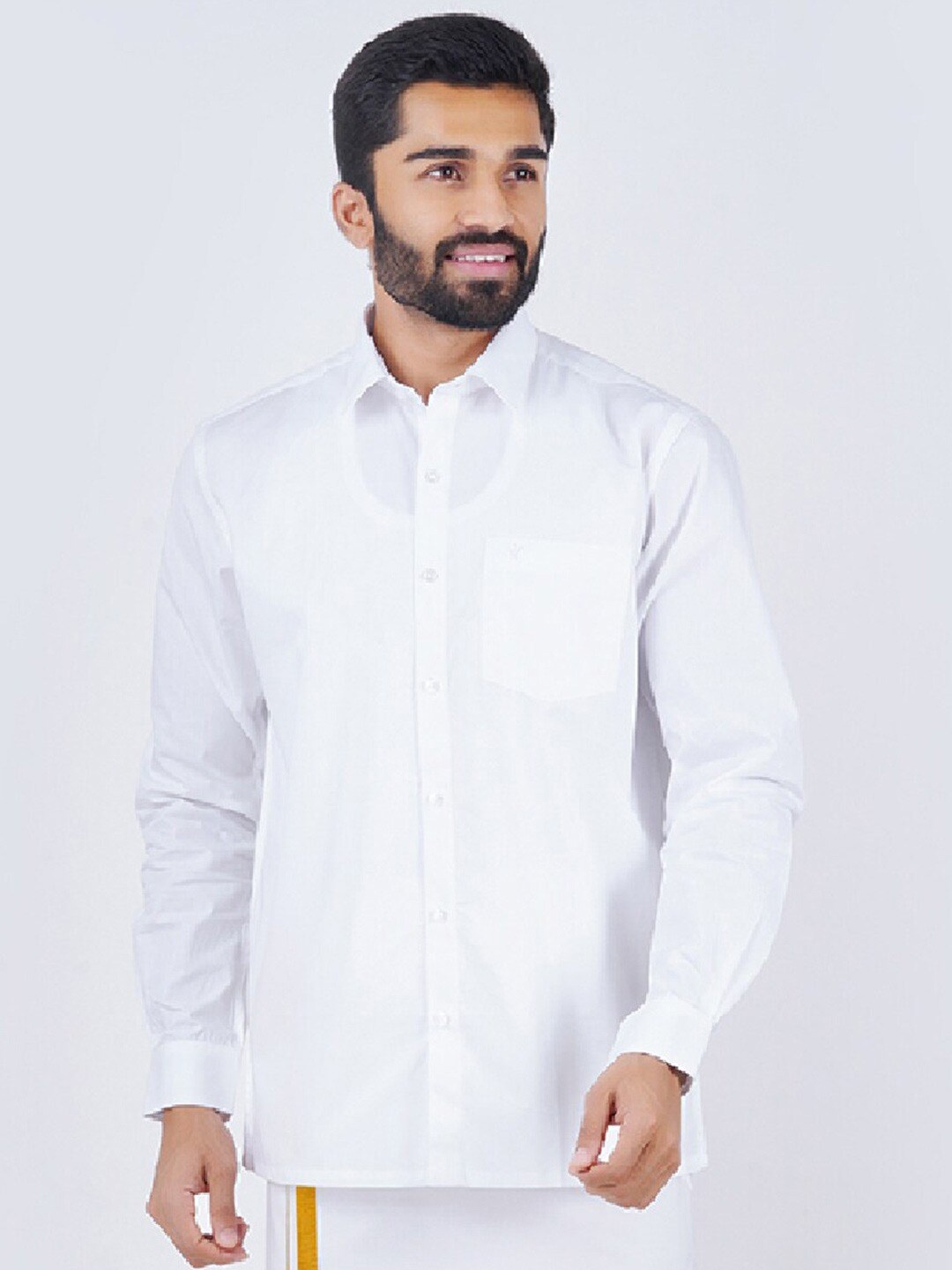 

Ramraj Spread Collar Pure Cotton Regular Fit Casual Shirt, White