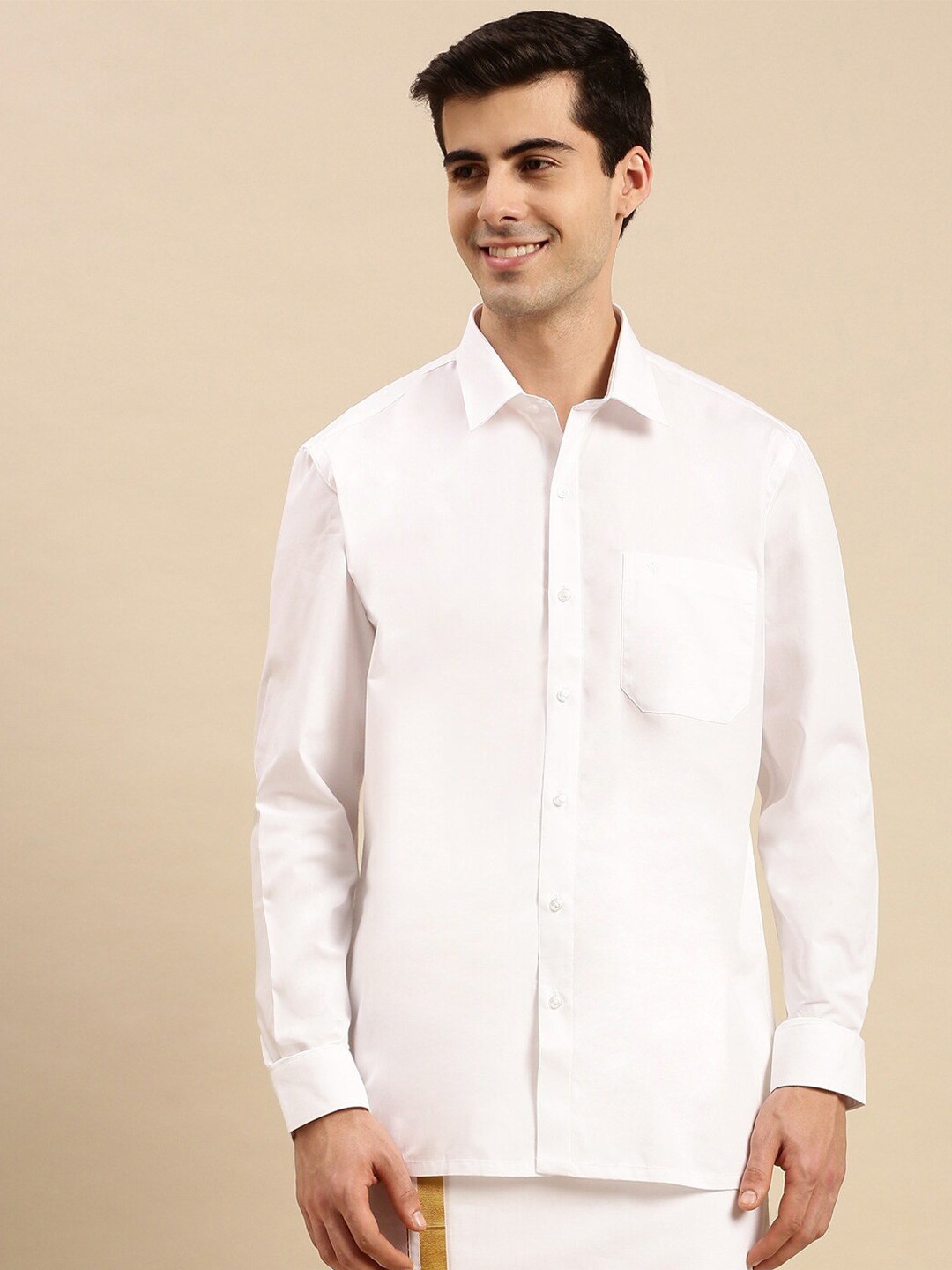

Ramraj Spread Collar Pure Cotton Regular Fit Casual Shirt, White