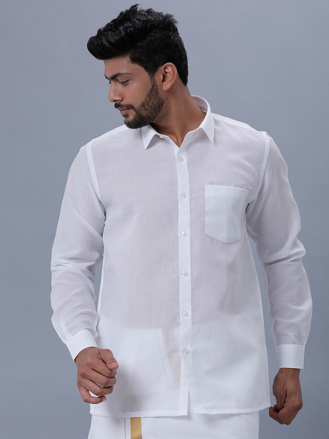 

Ramraj Spread Collar Pure Cotton Regular Fit Casual Shirt, White