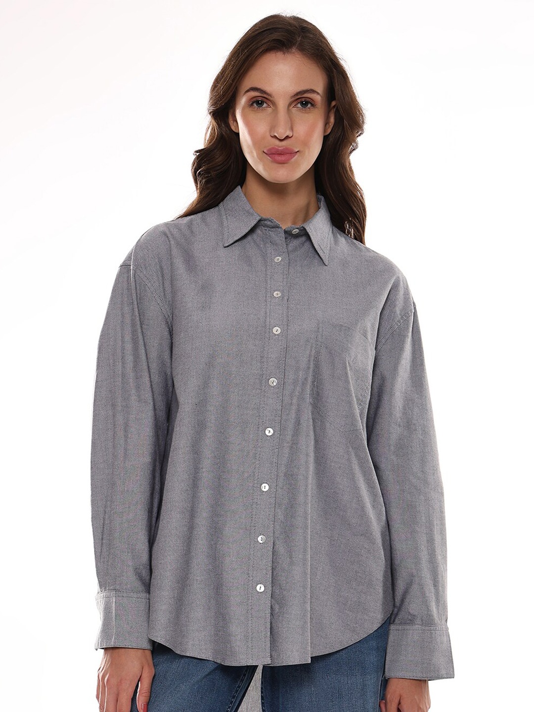 

Gazillion Spread Collar Relaxed Cotton Casual Shirt, Grey