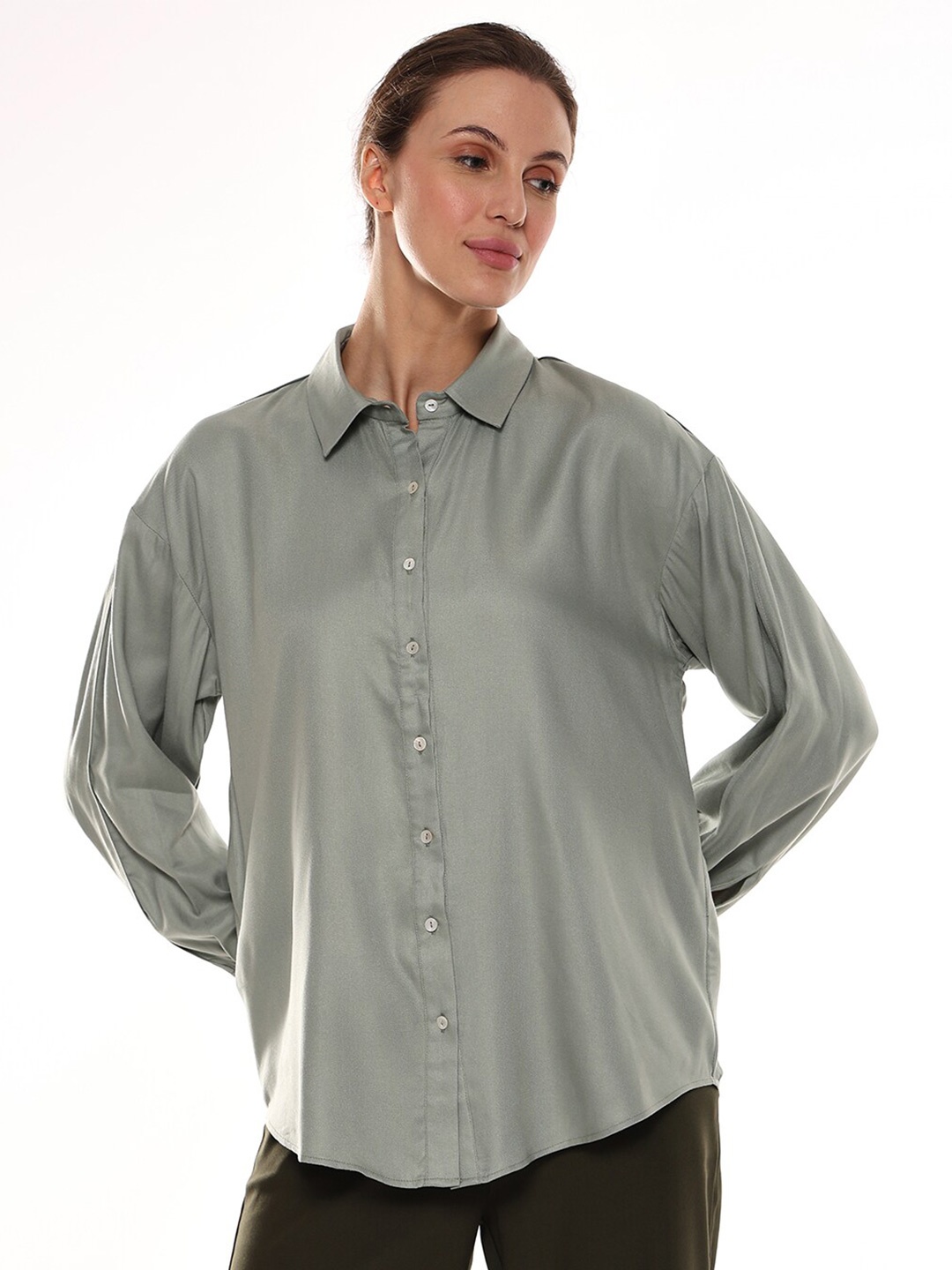 

Gazillion Spread Collar Relaxed Cotton Casual Shirt, Green