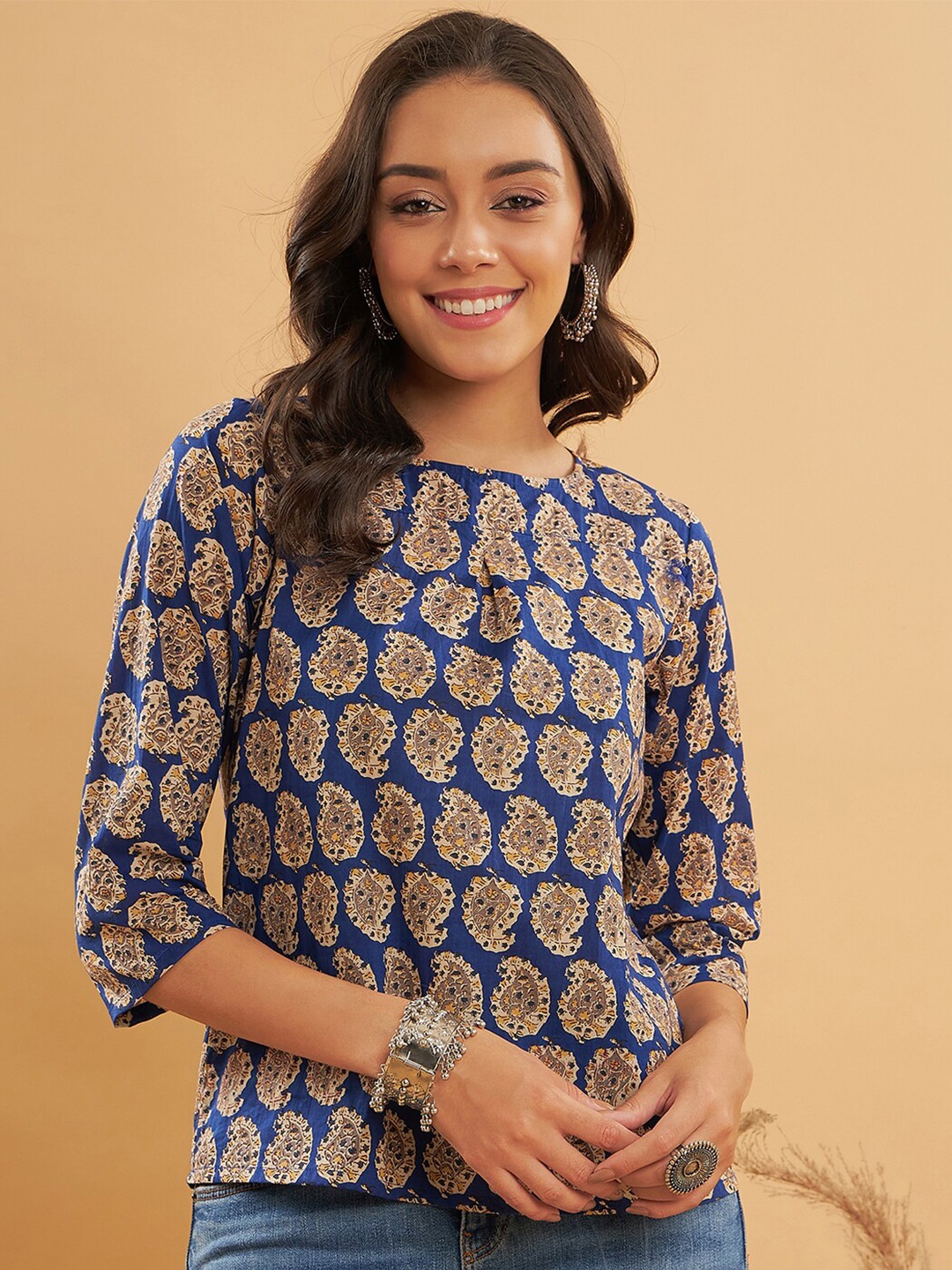 

InWeave Paisley Printed Round Neck Top, Blue