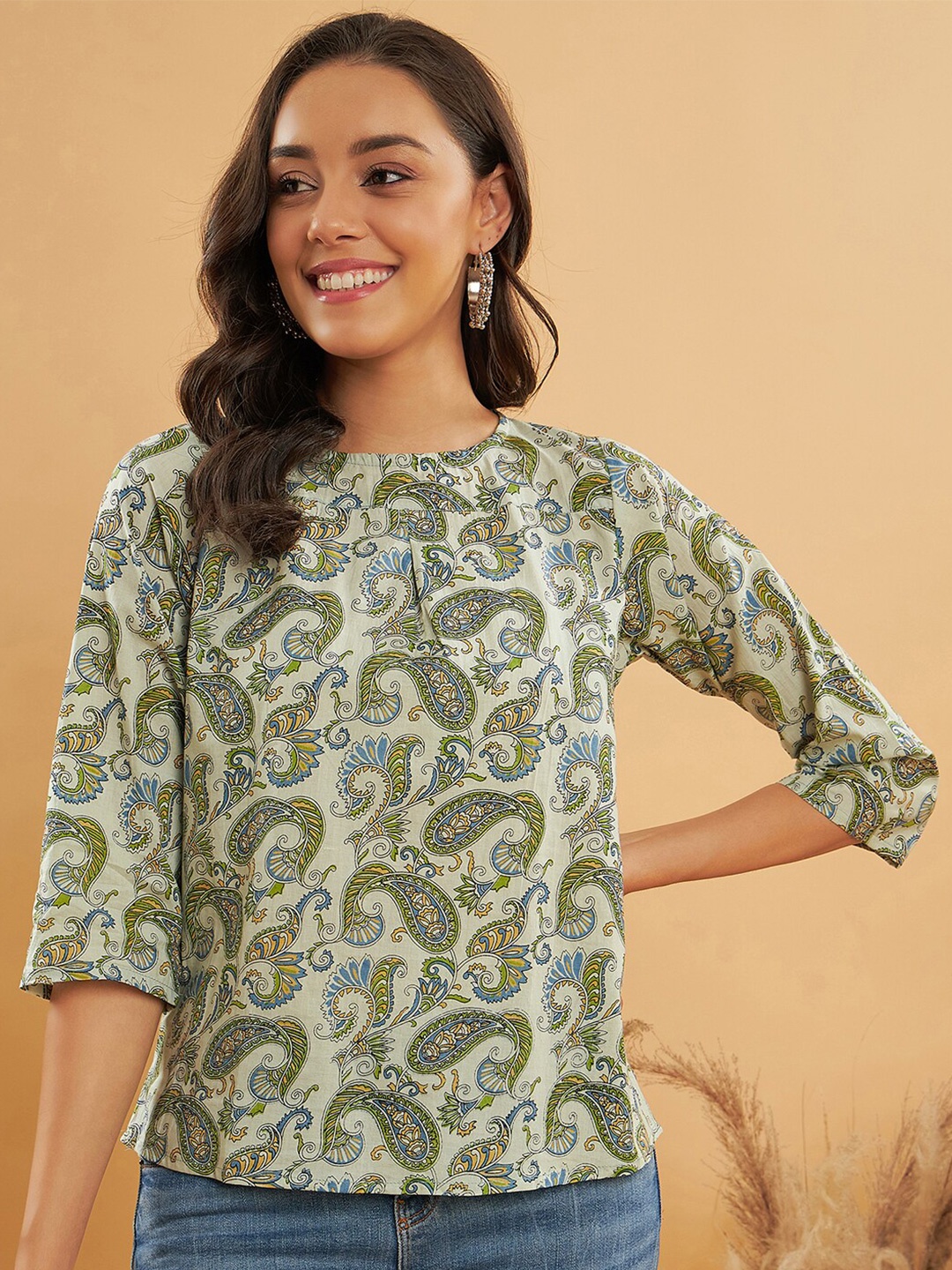 

InWeave Paisley Printed Round Neck Top, Green