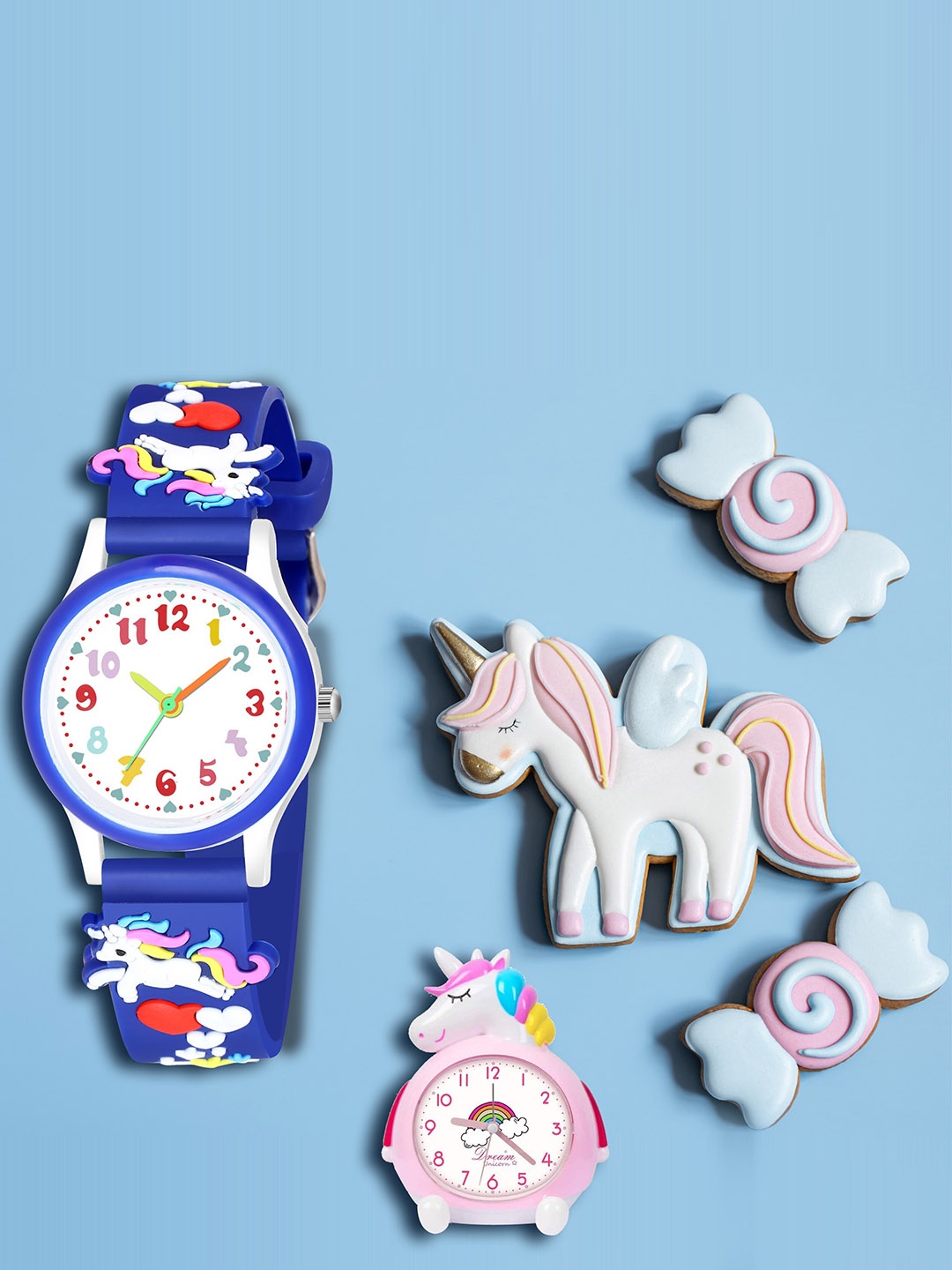 

SWADESI STUFF Girls Printed Dial & Blue Straps Analogue Watch UNICORN BLUE, Off white