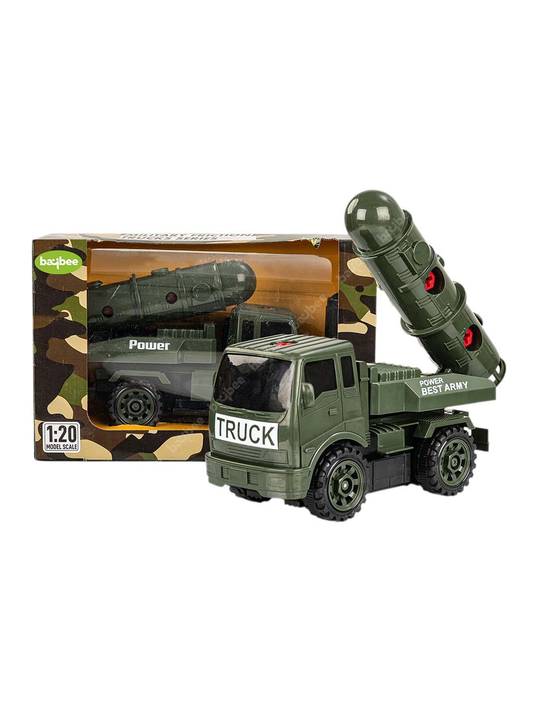 

BAYBEE Kids Friction Powered Push & Go Military Truck Toys, Green