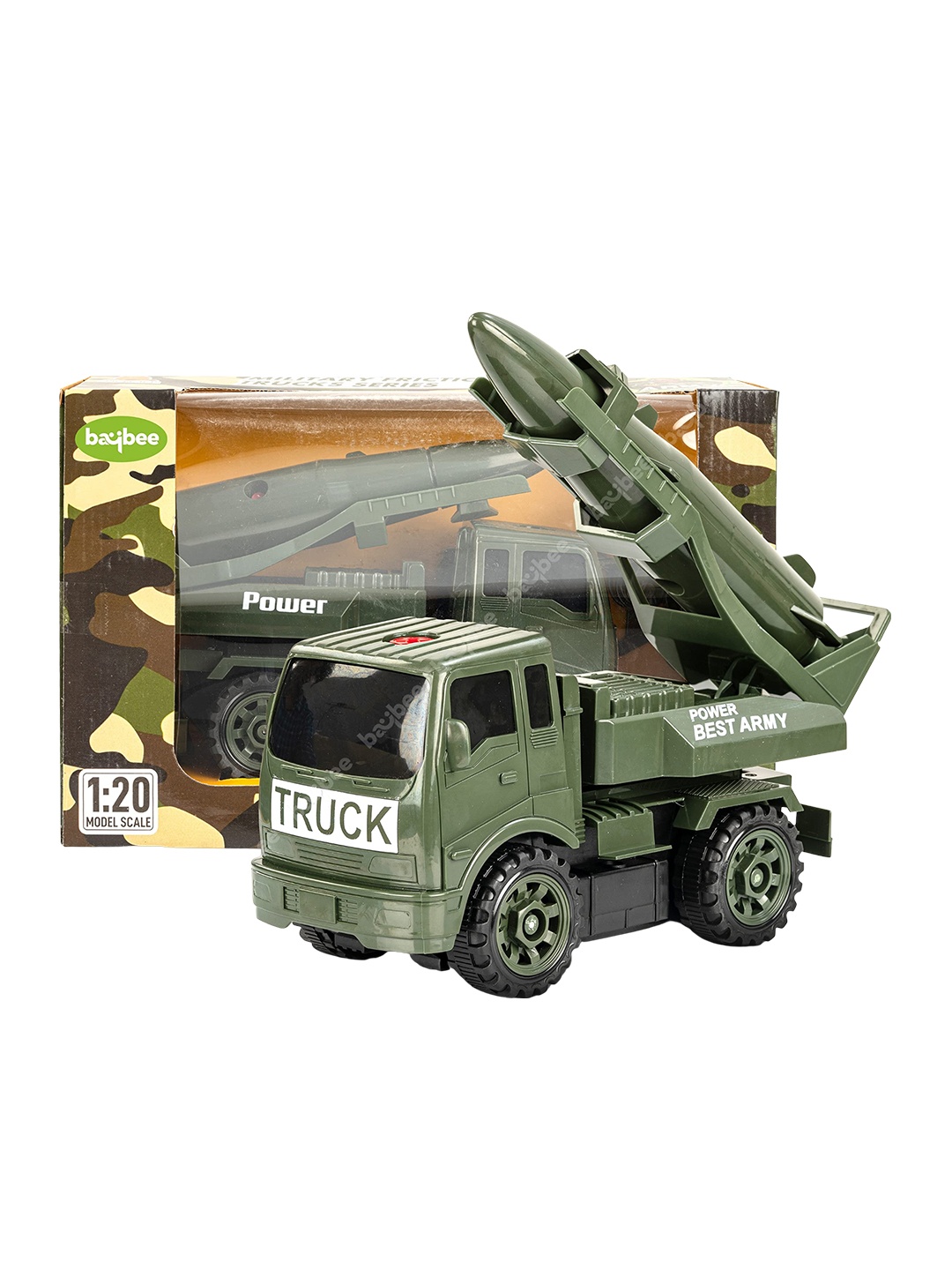 

BAYBEE Friction Powered Push and Go Military Truck Toy, Green