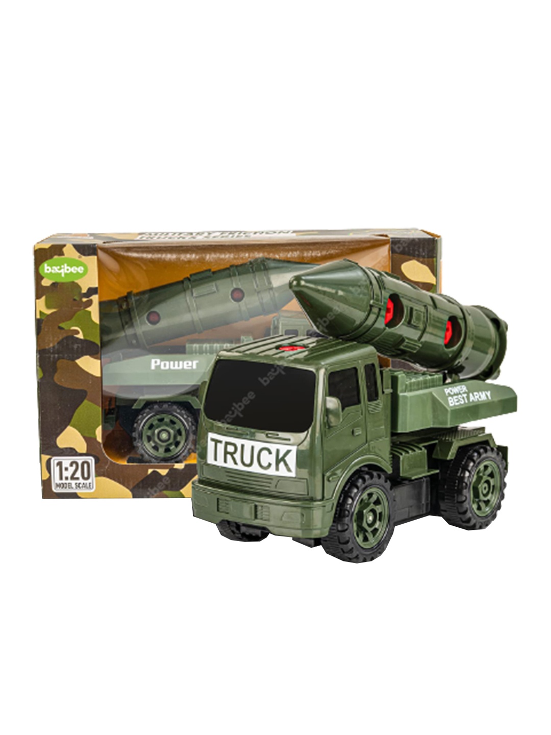 

BAYBEE Kids Friction Powered Push & Go Military Truck Toys, Green