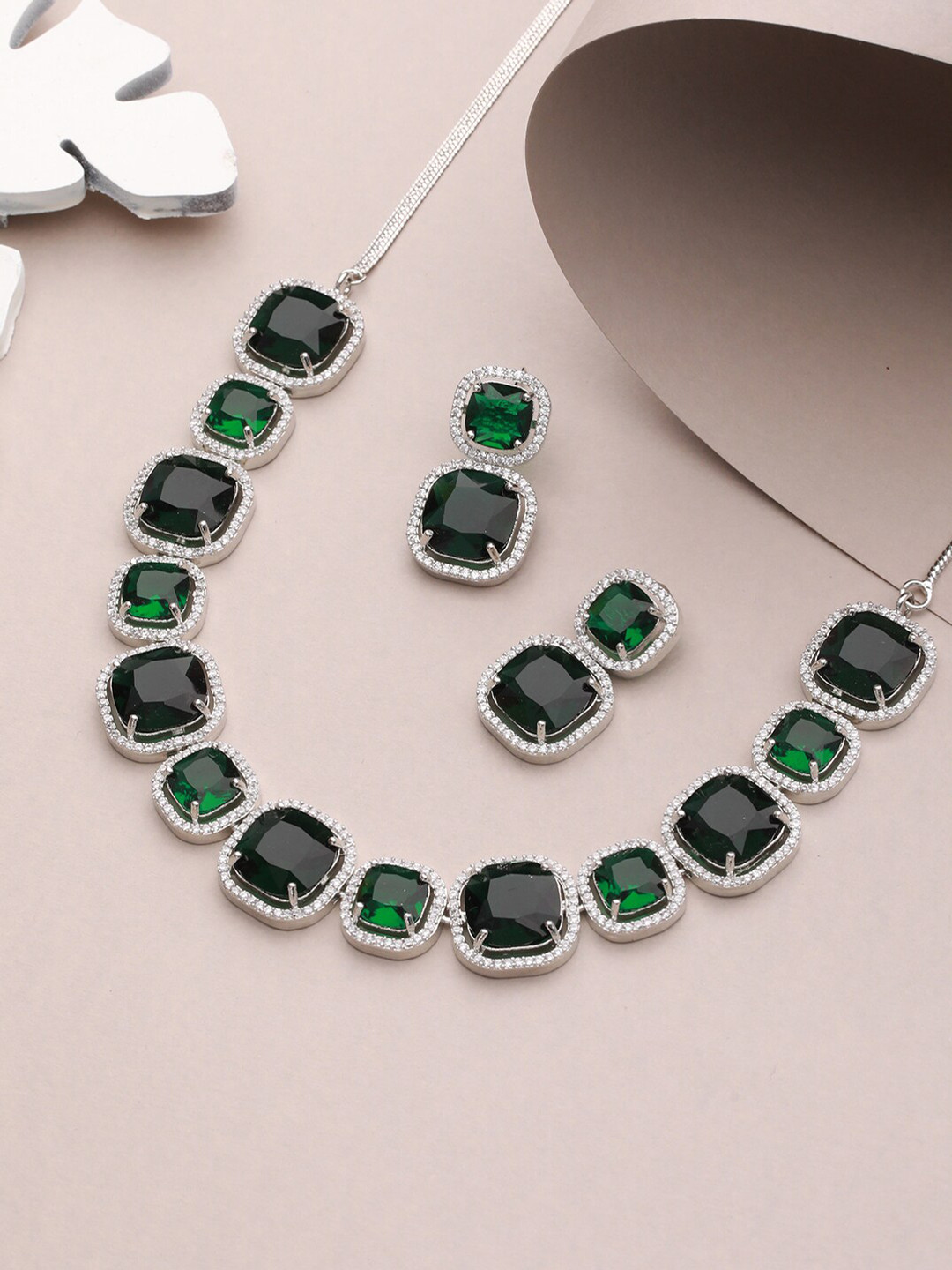 

Priyaasi Silver-Plated AD-Studded Necklace & Earrings