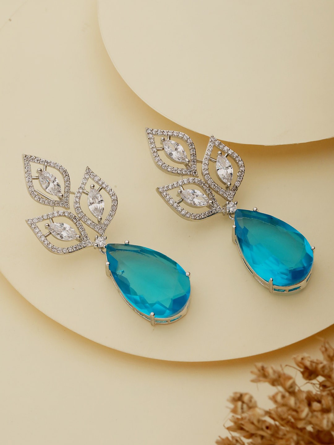 

Priyaasi Silver-Plated Teardrop Shaped Drop Earrings