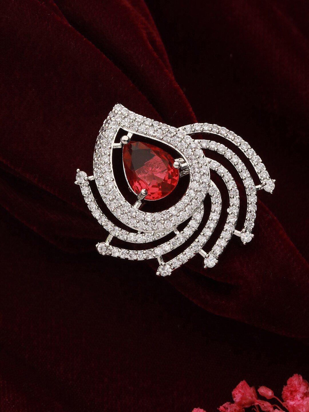 

Priyaasi Silver-Plated AD-Studded Adjustable Finger Ring