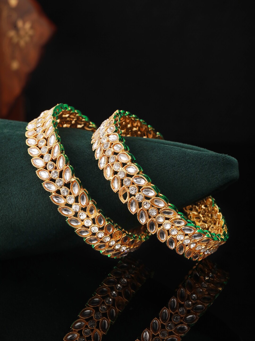 

Priyaasi Set Of 2 Gold-Plated Stone-Studded Bangles