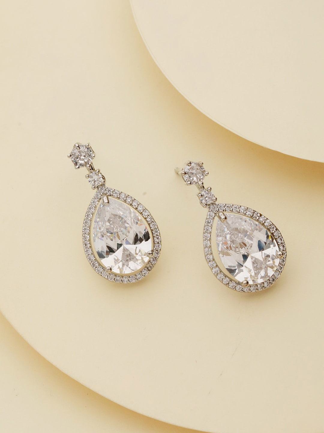

Priyaasi Silver-Plated Teardrop Shaped Drop Earrings