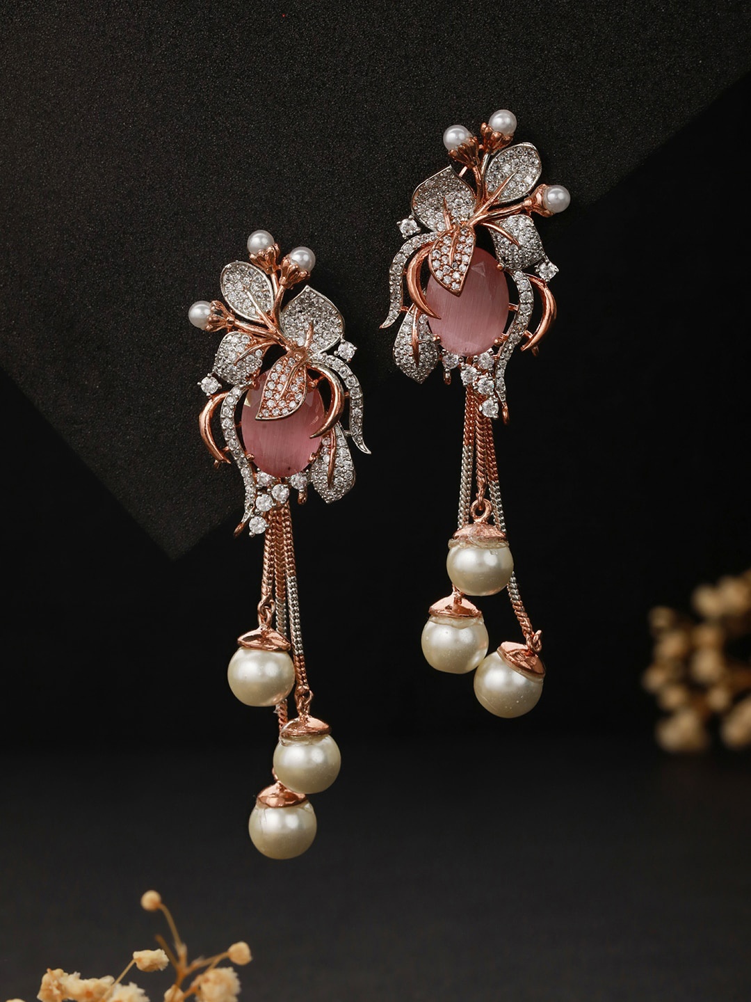 

Priyaasi Rose Gold-Plated Contemporary Drop Earrings