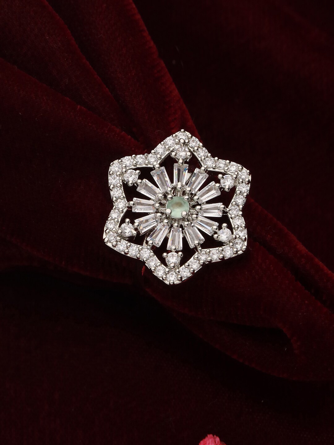 

Priyaasi Silver-Plated AD-Studded Adjustable Finger Ring
