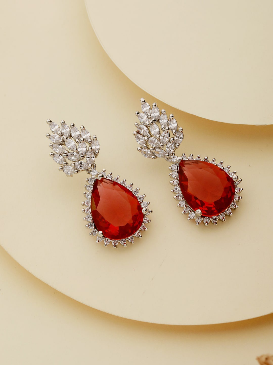 

Priyaasi Silver-Plated Teardrop Shaped Drop Earrings