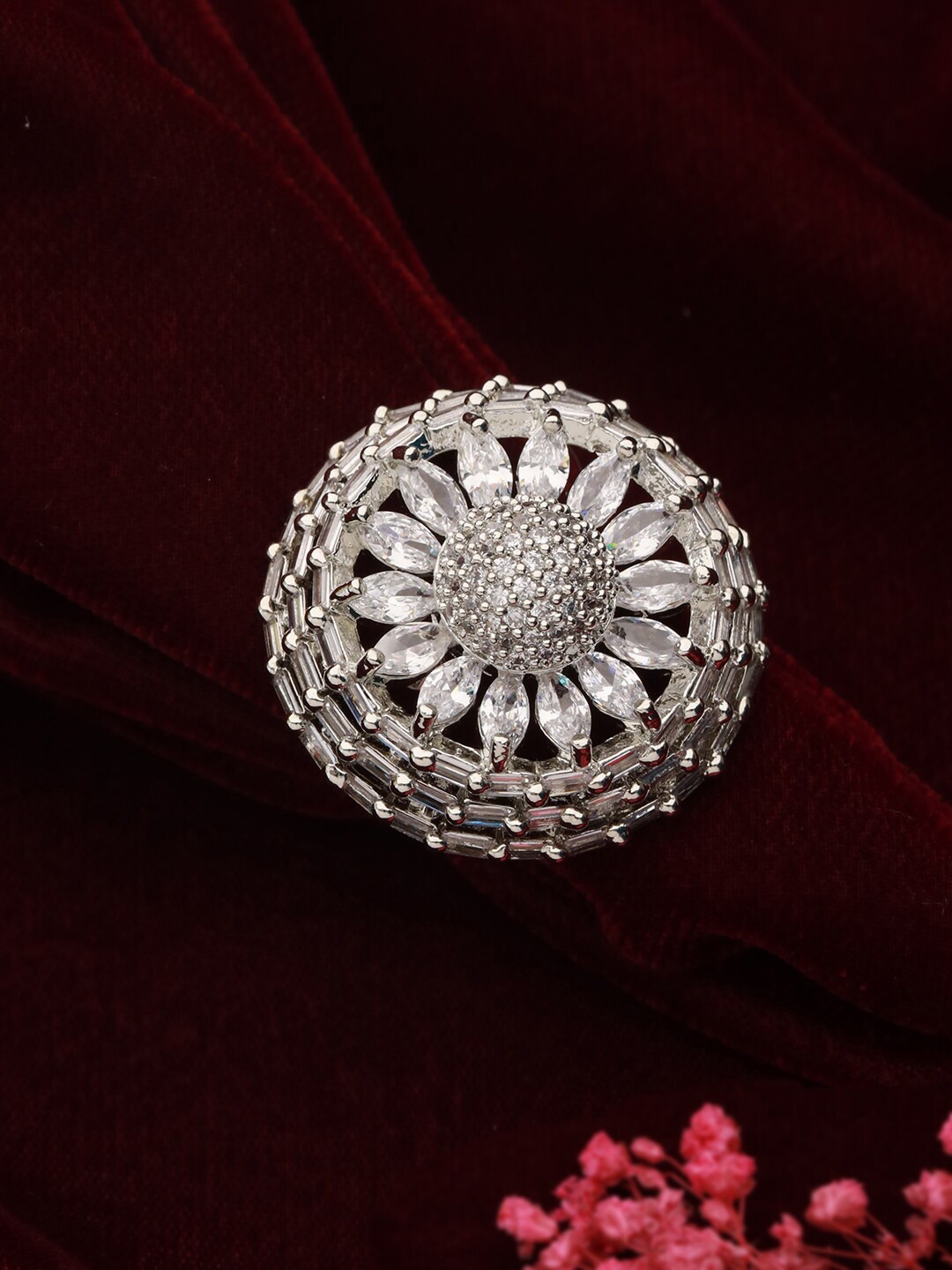 

Priyaasi Silver-Plated AD Stone-Studded Finger Ring