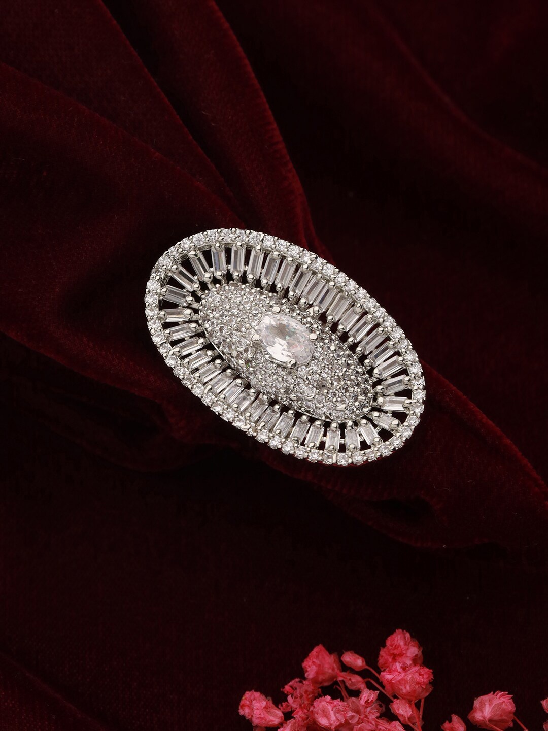 

Priyaasi Silver-Plated AD-Studded Adjustable Finger Ring