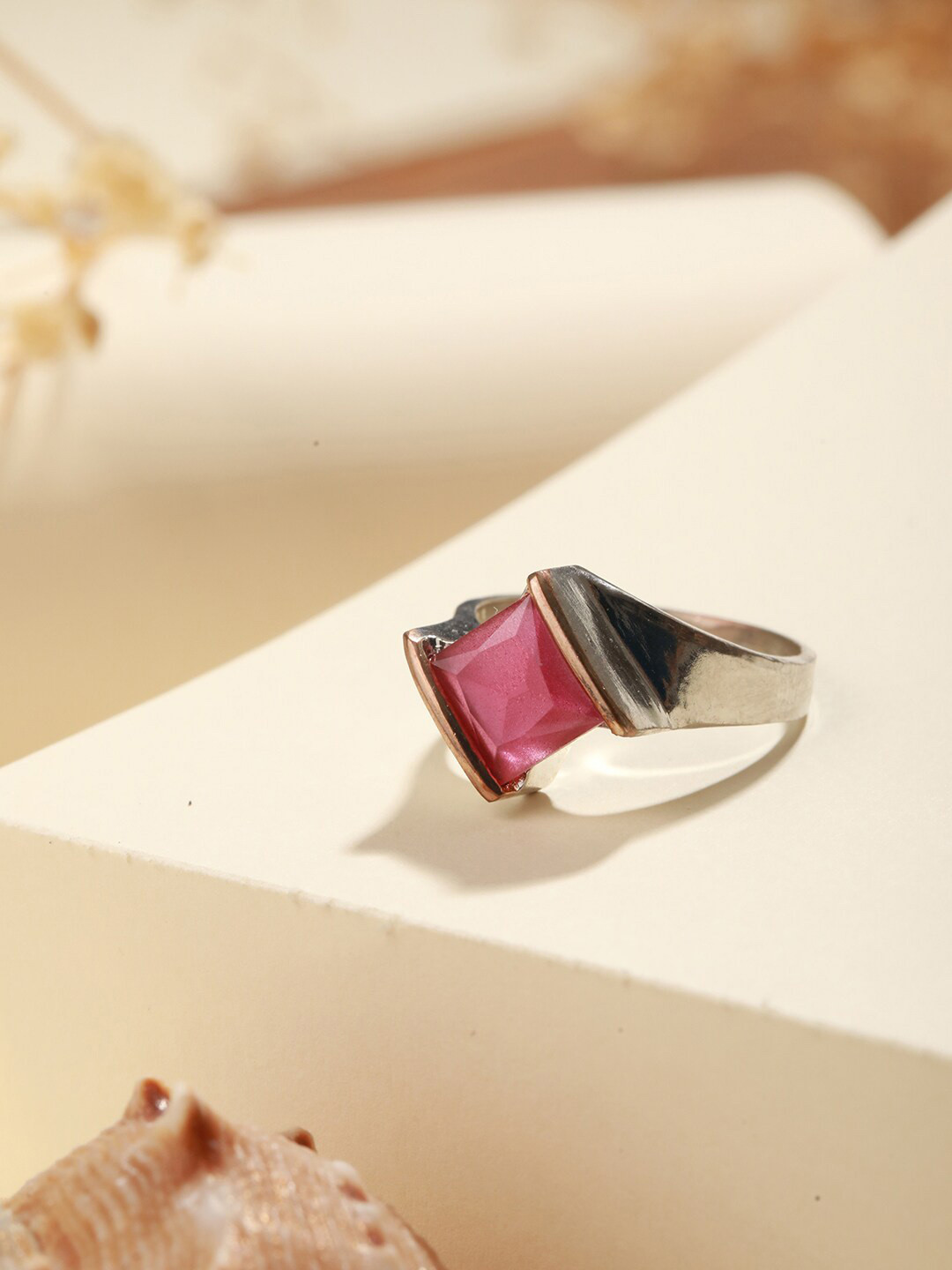 

Priyaasi Silver-Plated Stone-Studded Adjustable Finger Ring
