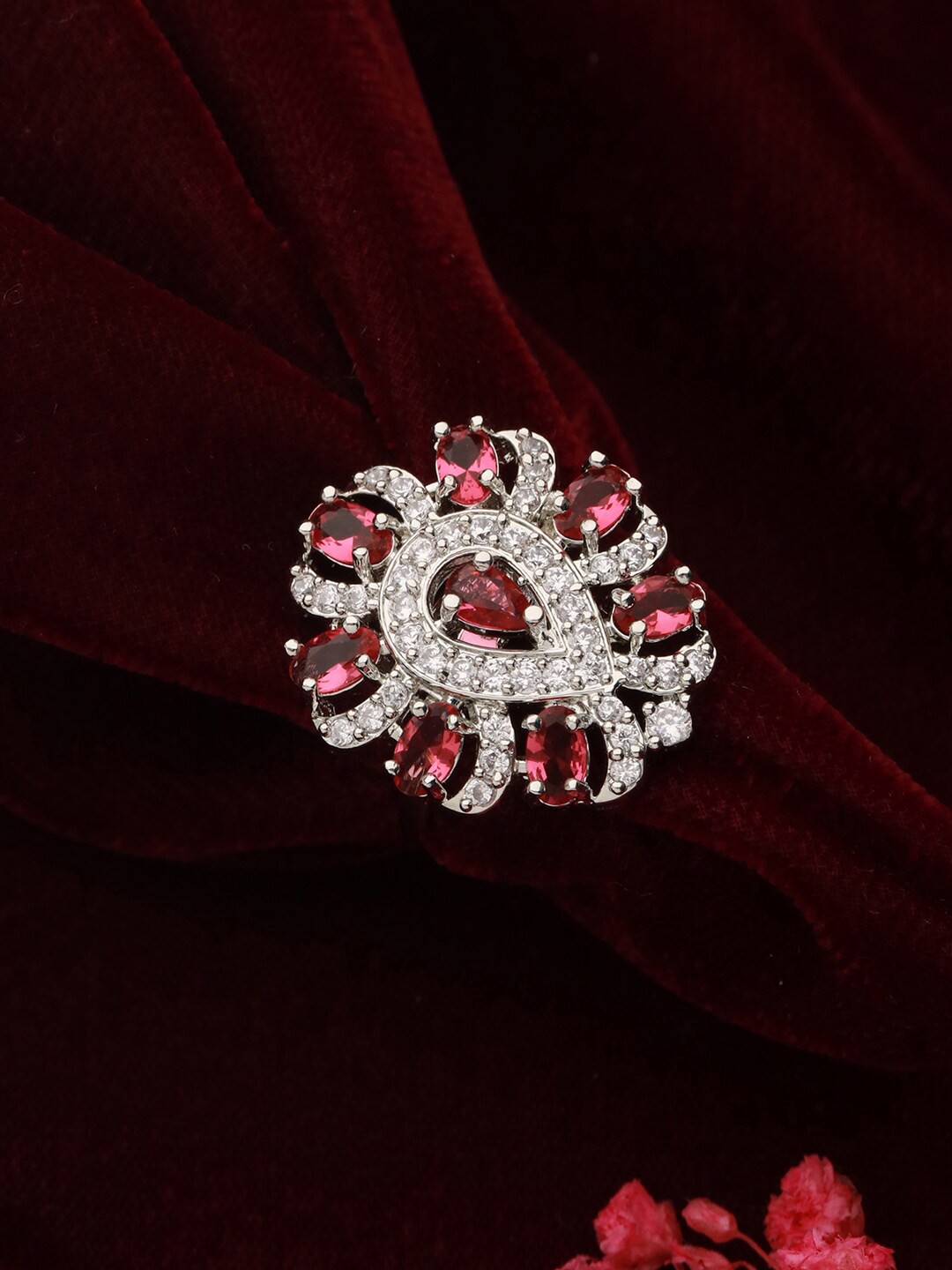 

Priyaasi Silver-Plated AD-Studded Adjustable Finger Ring