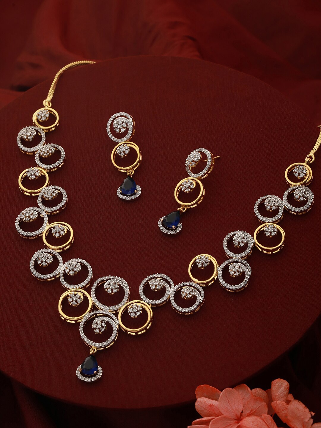 

Priyaasi Gold-Plated AD-Studded Necklace With Earrings