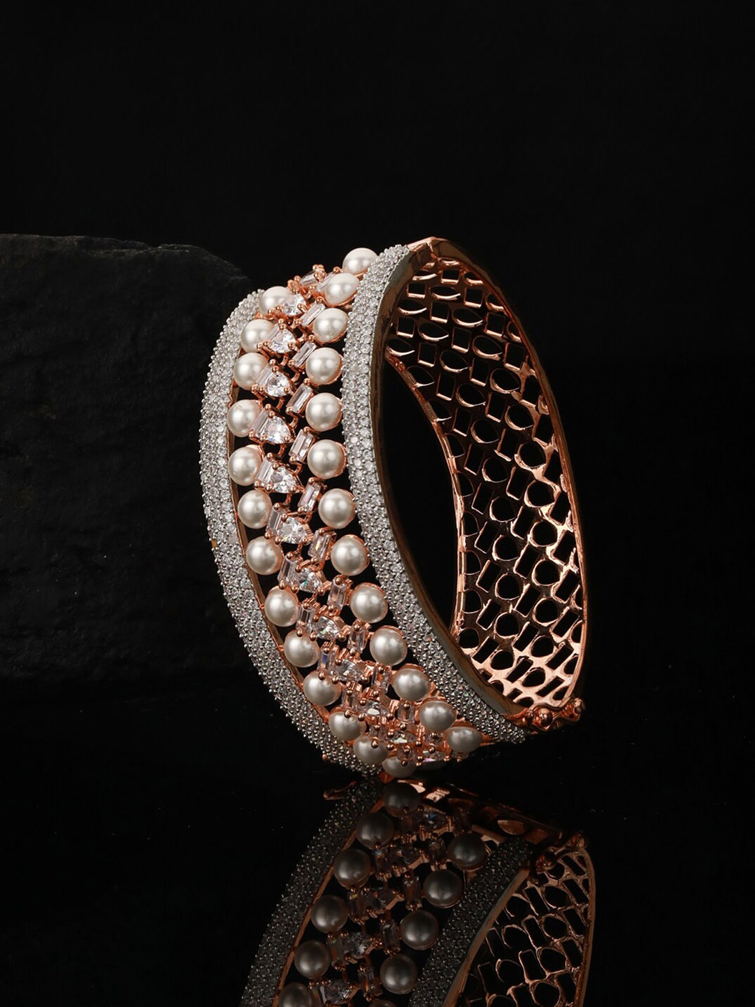 

Priyaasi Women Rose Gold-Plated American Diamond Bangle-Style Bracelet